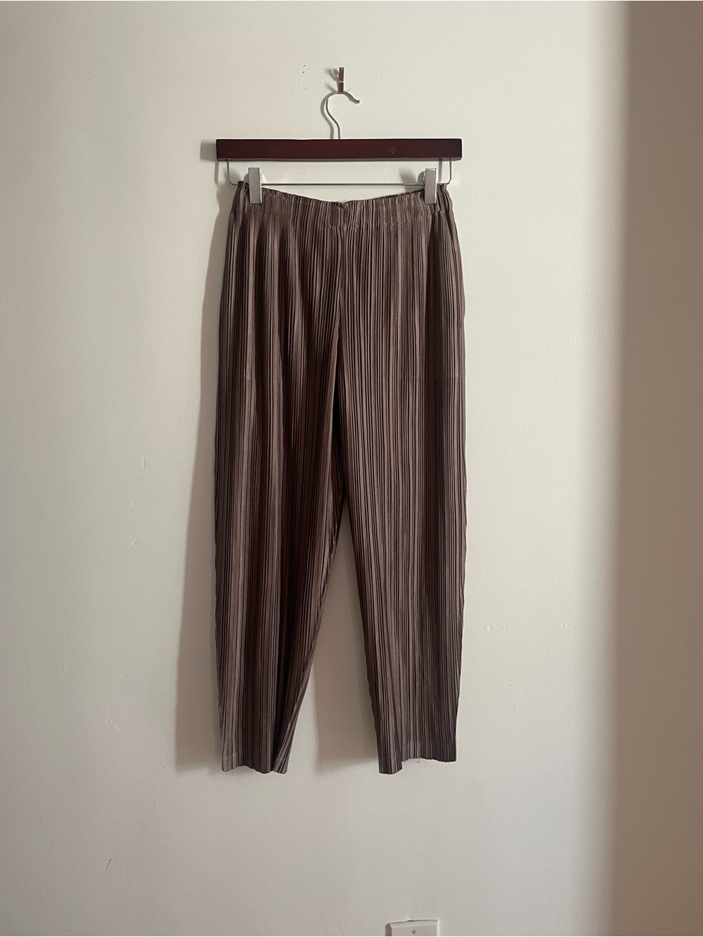 Issey Miyake Pleats Please Taupe Cropped Pants